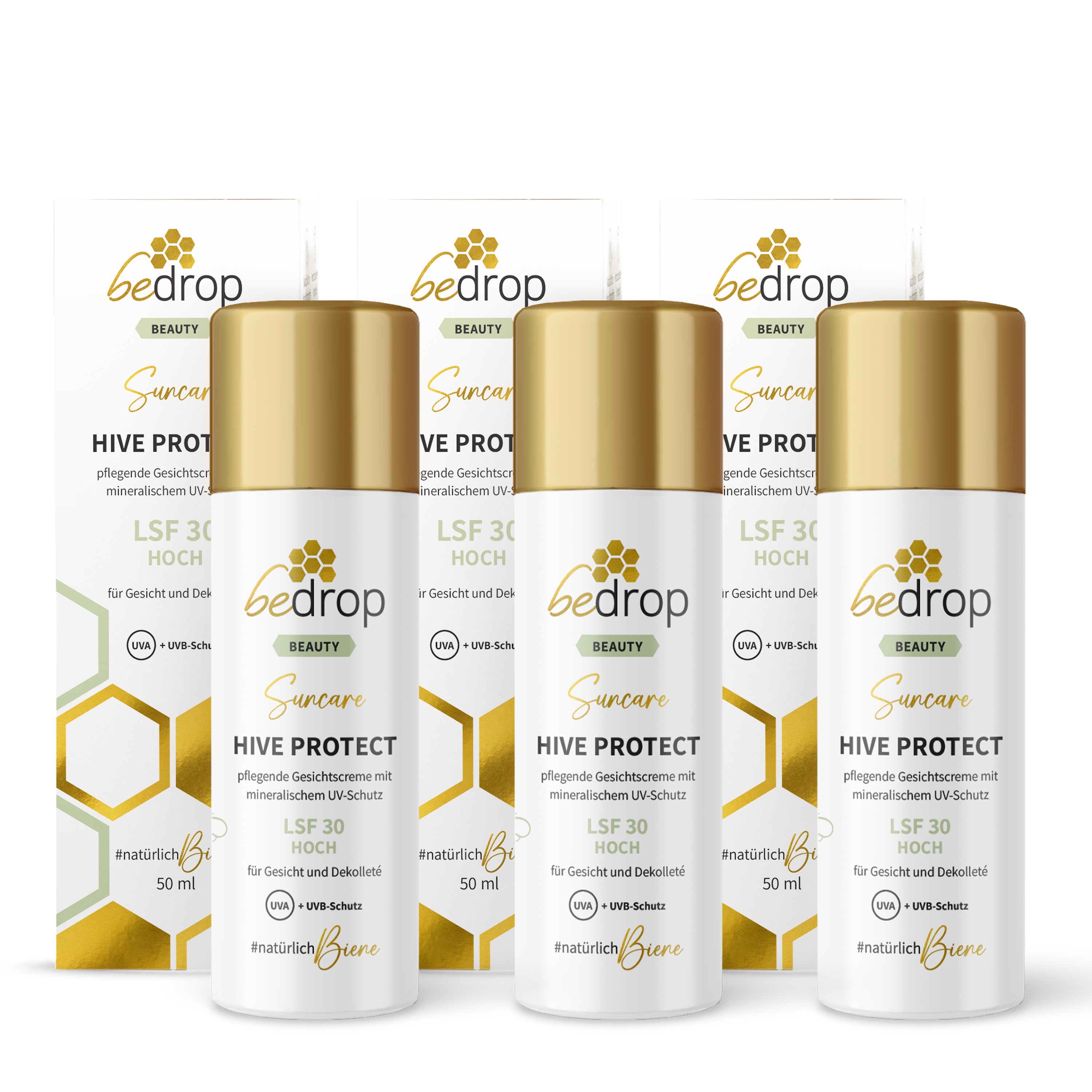 Set vantaggioso: 3x HIVE PROTECT SPF 30 - Crema solare per il viso con protezione minerale contro i raggi UVA e UVB - 50 ml