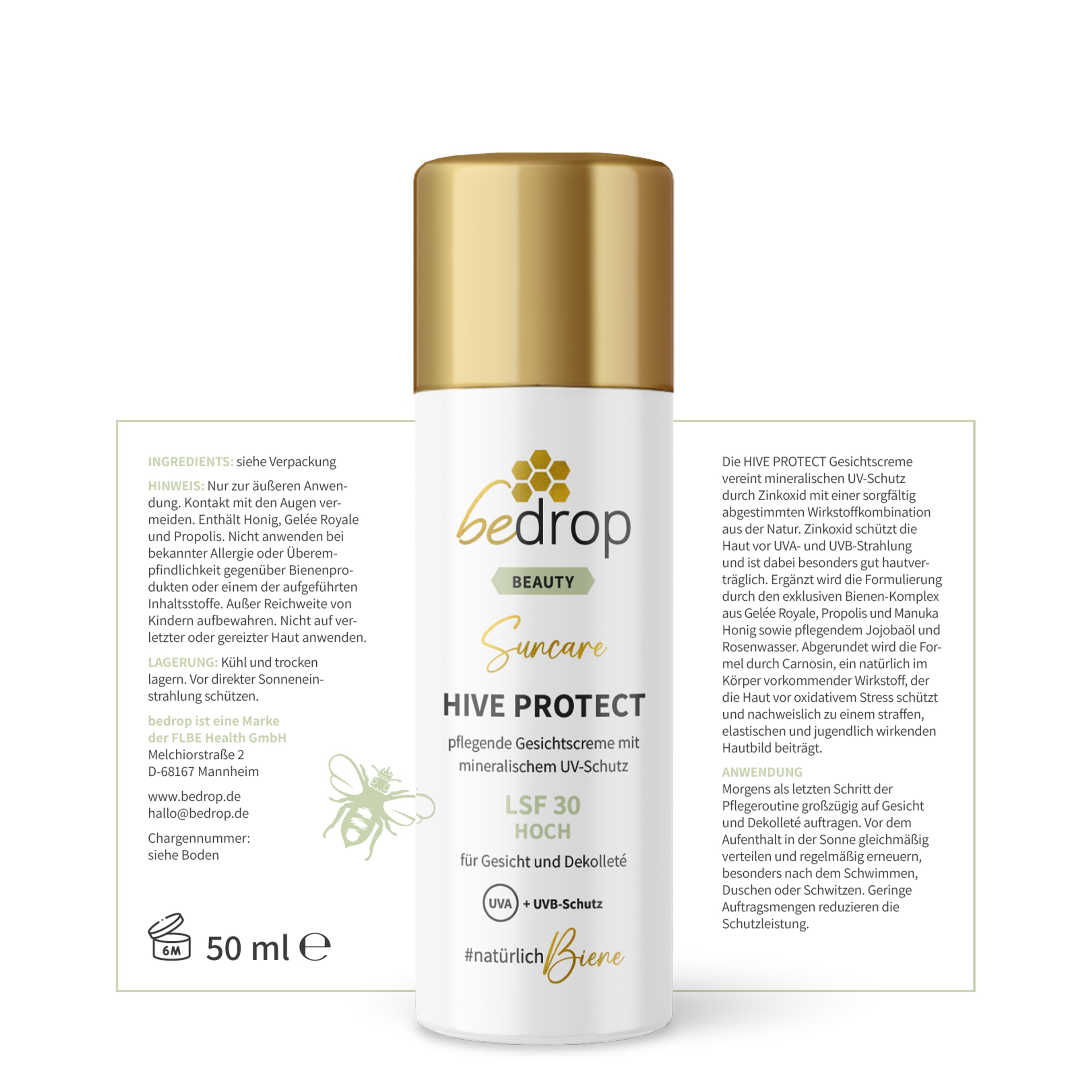 HIVE PROTECT SPF 30 - Crema solare per viso e décolleté con protezione minerale dai raggi UVA e UVB - 50 ml