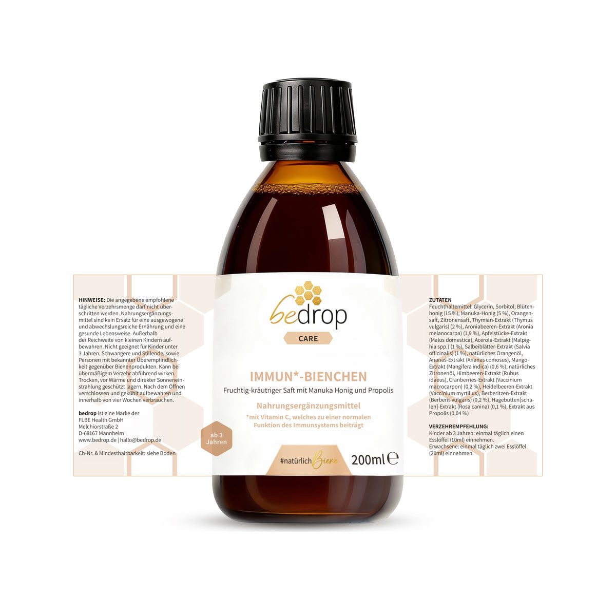 IMMUN*-BIENCHEN - Succo dal gusto fruttato ed erbaceo con miele di Manuka e vitamina C dall'acerola / 200 ml