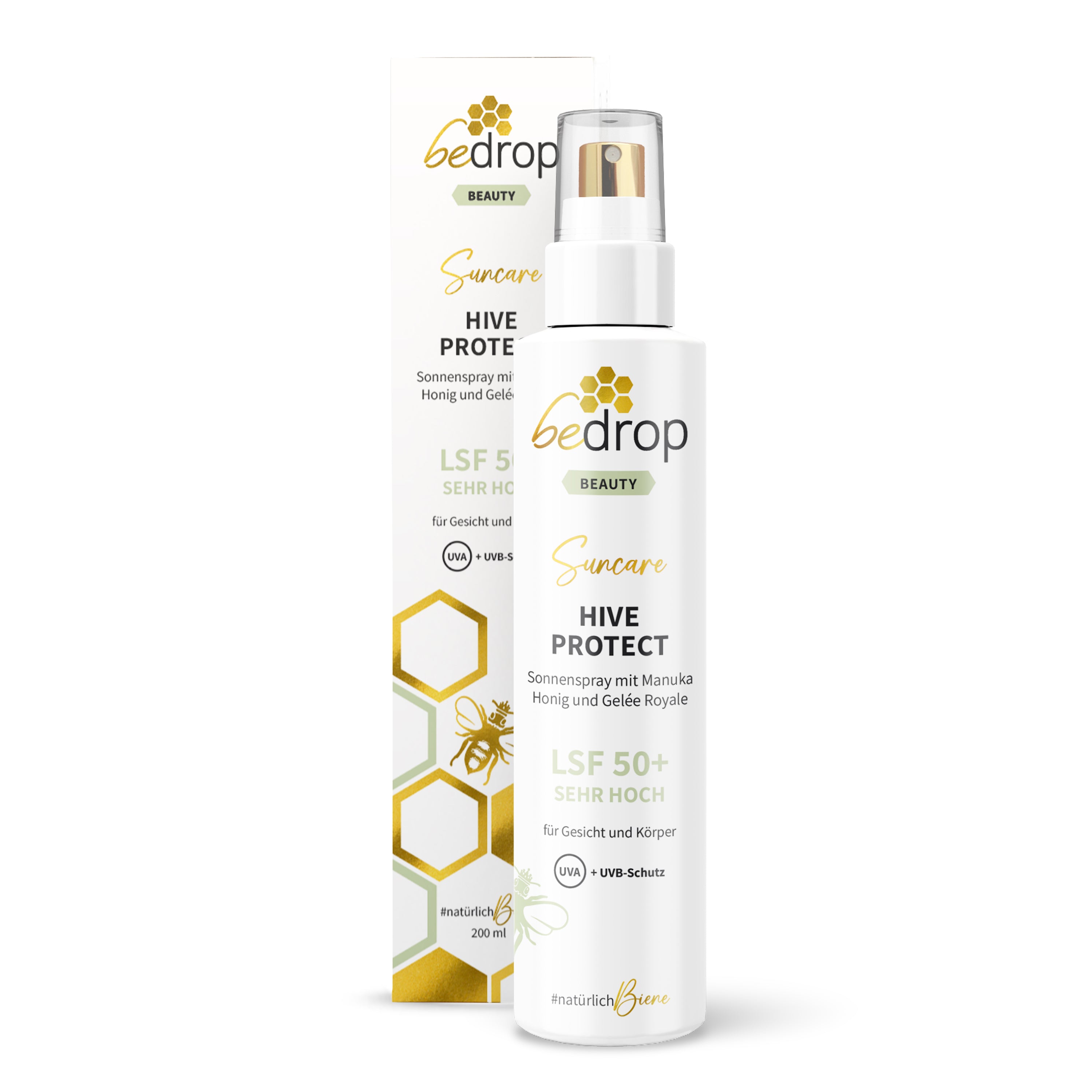 HIVE PROTECT SPF 50+ spray solare con miele di manuka e pappa reale, protezione solare per viso e corpo - 200 ml