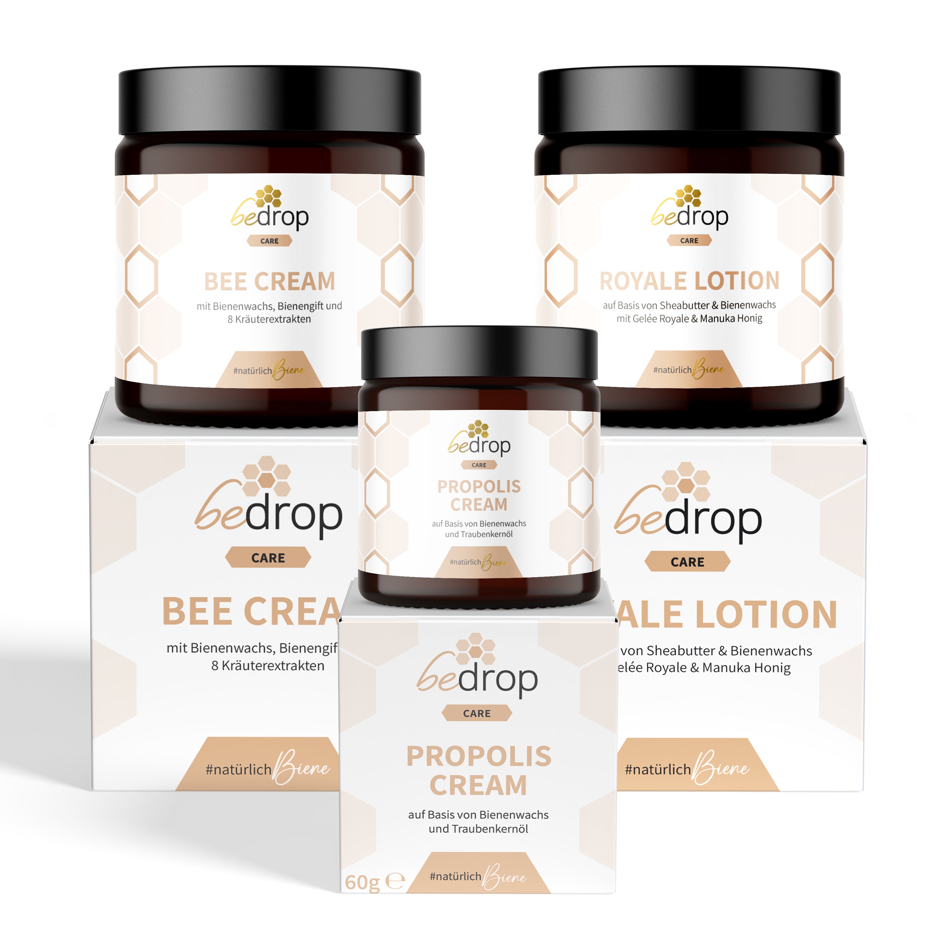 Set per la cura della pelle | Bee Cream (unguento al veleno d'api) + Propolis Cream (unguento alla propoli) + Royale Lotion (lozione per il corpo)