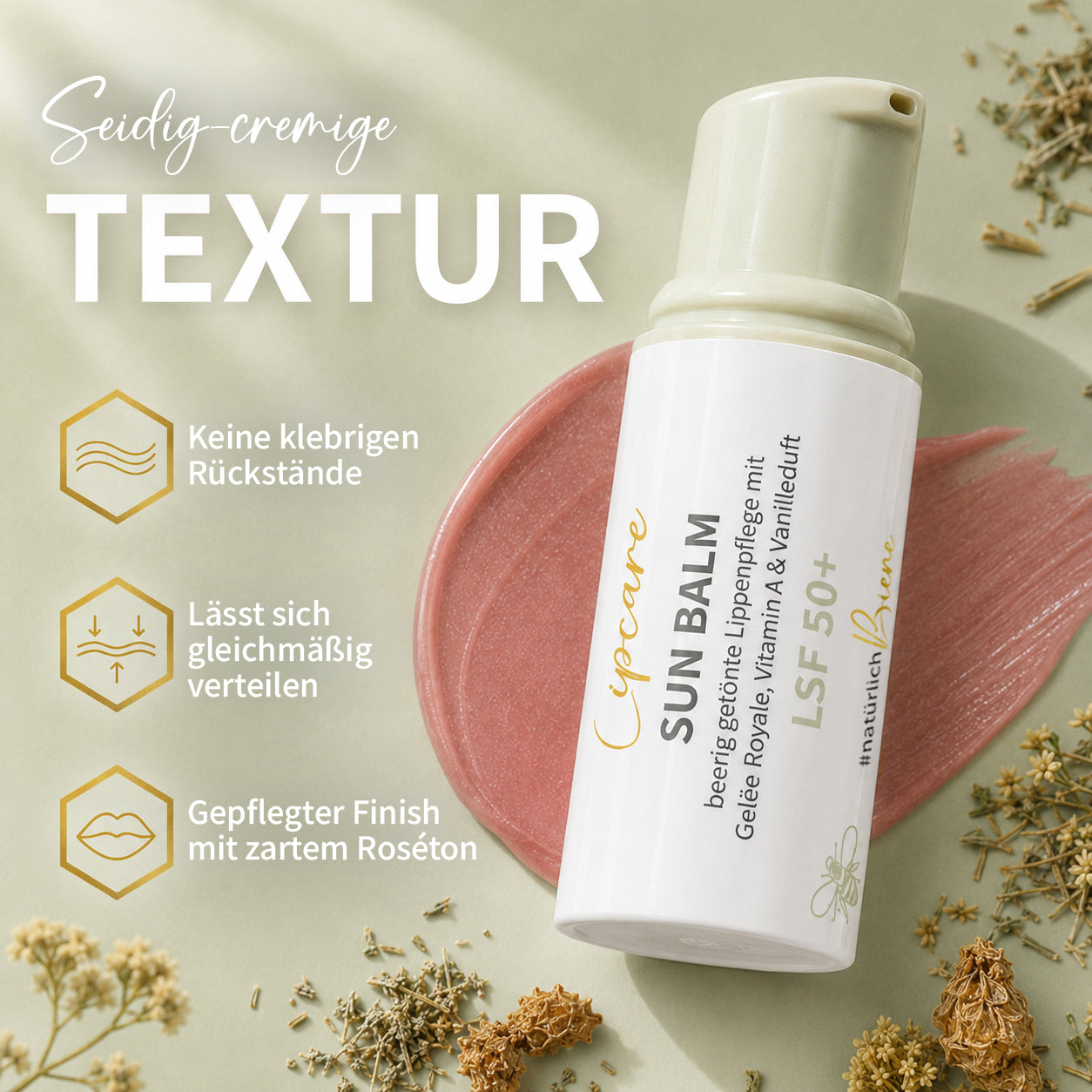 SUN BALM SPF 50+ - balsamo per labbra colorato con pappa reale e delicata fragranza di vaniglia