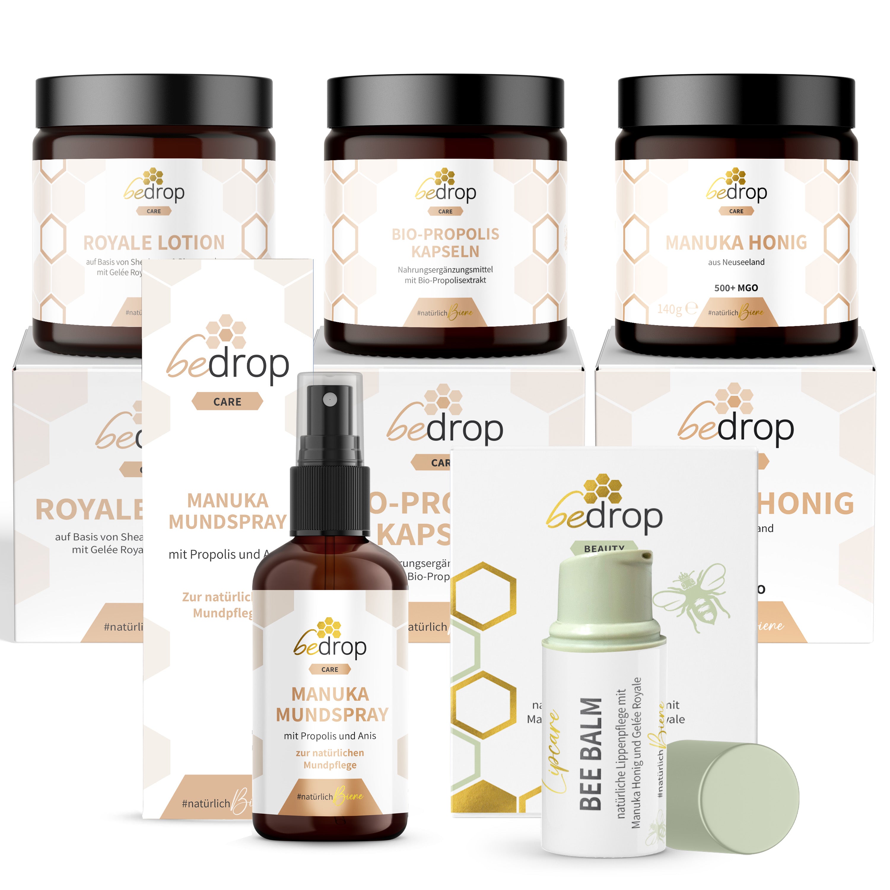 Set per la cura dell'inverno | Balsamo d'api, capsule di propoli, lozione Royale, miele di Manuka 140g e spray all'anice di Manuka