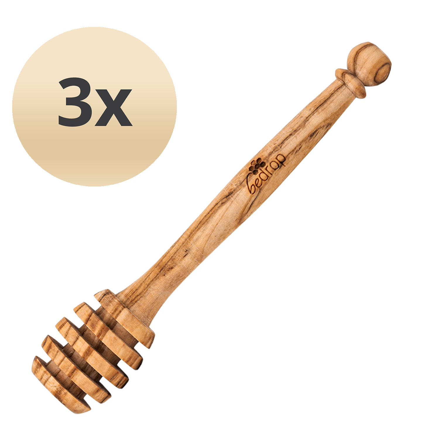 Set di valore: 3x cucchiai da miele in vero legno d'oliva