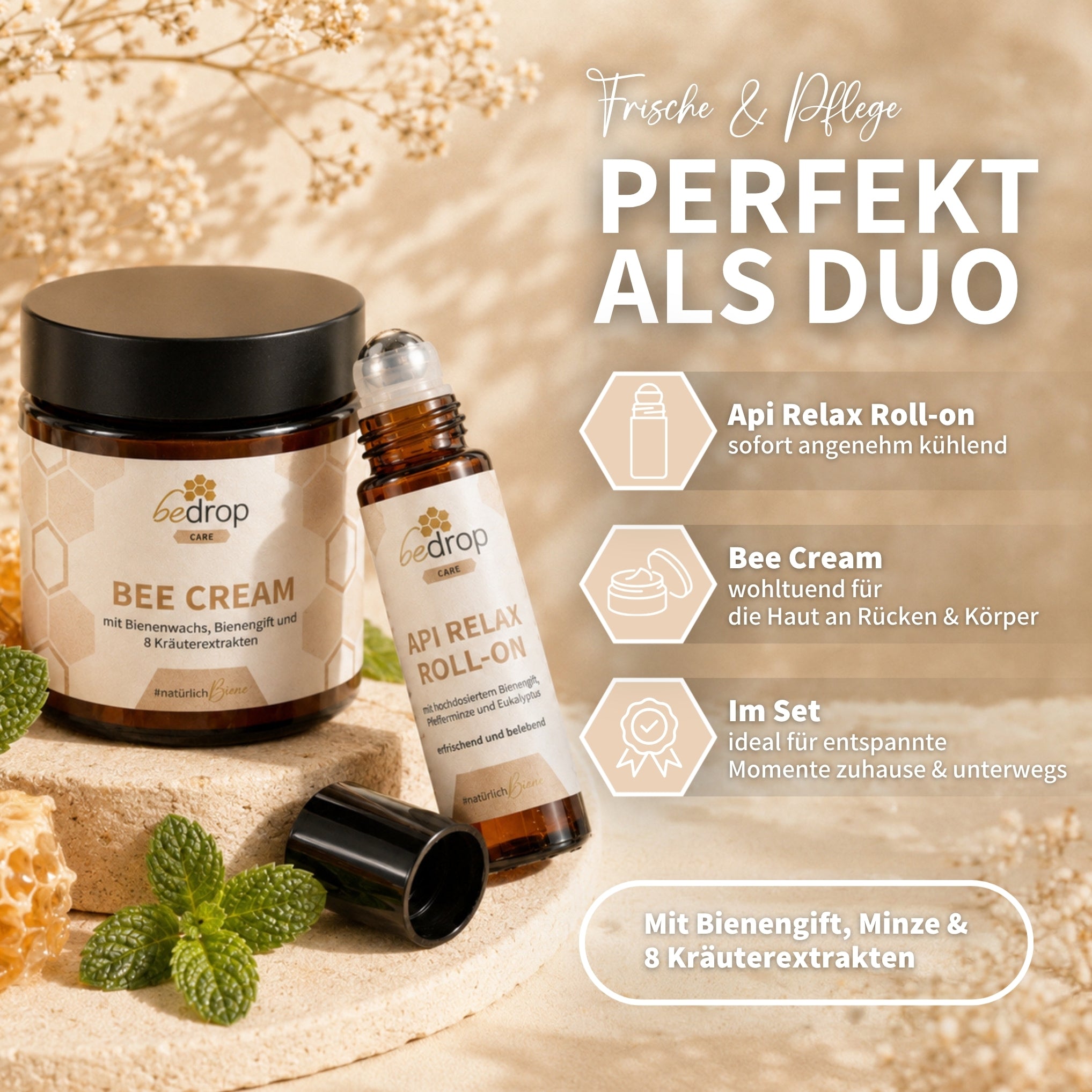 Set rilassante al veleno d'api: Bee Cream + Api Relax Roll On per un relax rinfrescante