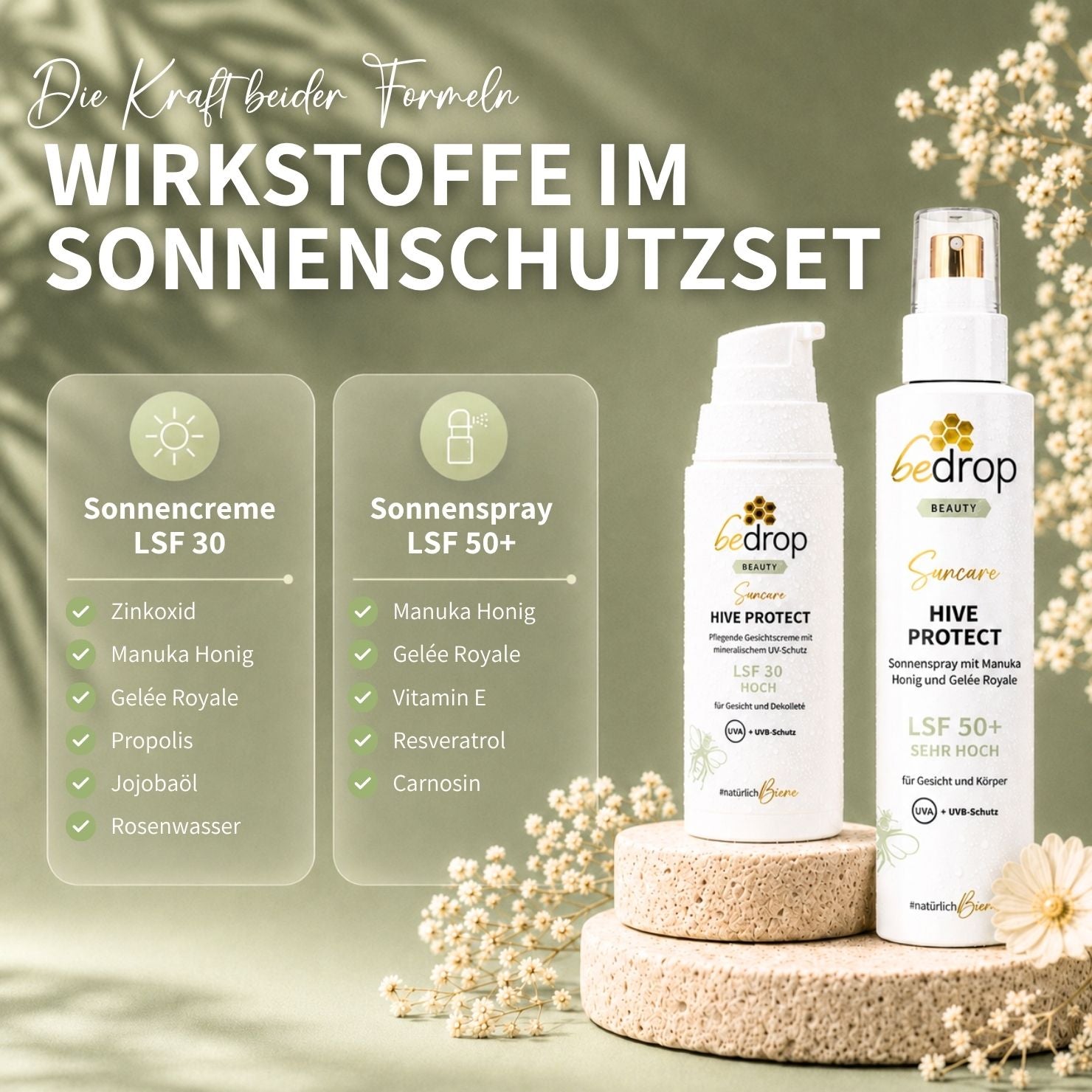 Set protezione solare: Hive Protect Spray solare SPF 50+ e Hive Protect SPF 30
