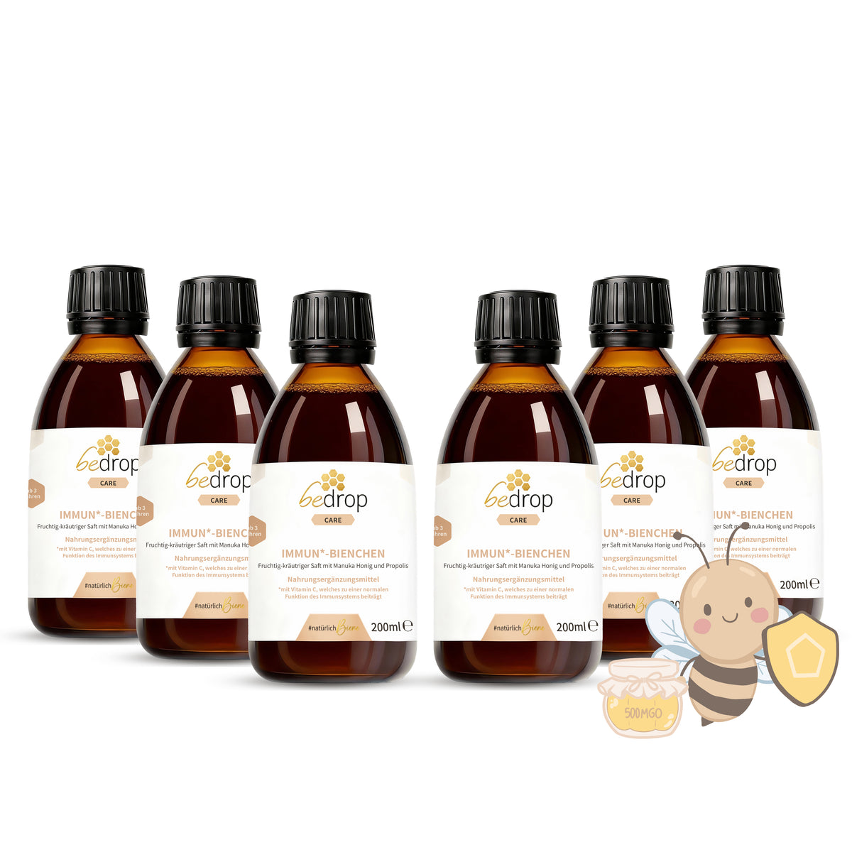 Confezione vantaggiosa: 6x IMMUN*-BIENCHEN - Succo dal gusto fruttato ed erbaceo con miele di Manuka e vitamina C dall'acerola / 200 ml