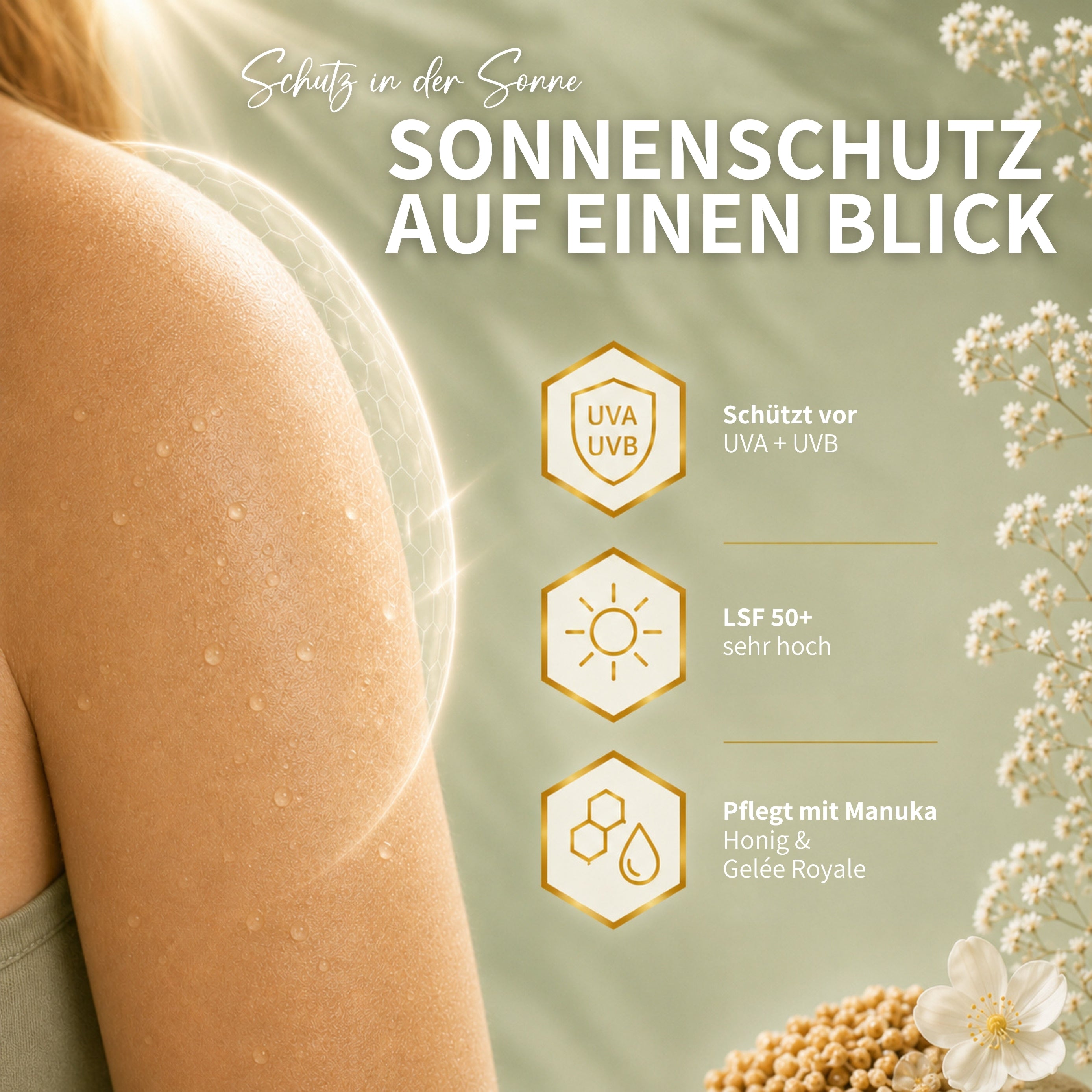 HIVE PROTECT SPF 50+ spray solare con miele di manuka e pappa reale, protezione solare per viso e corpo - 200 ml