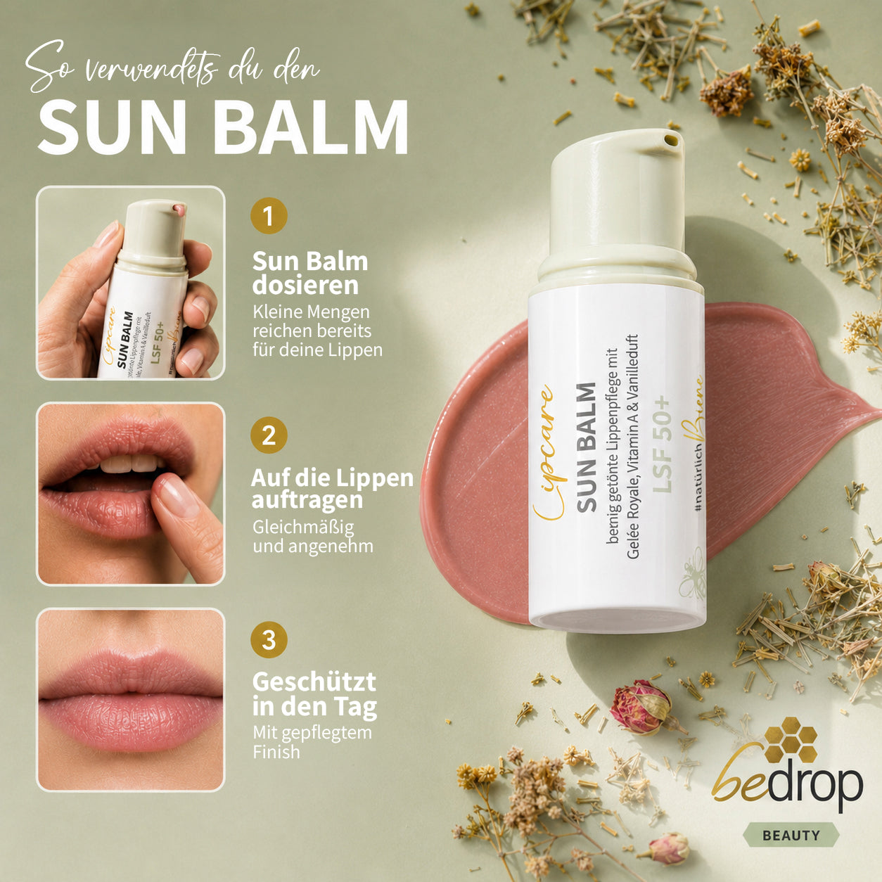SUN BALM SPF 50+ - balsamo per labbra colorato con pappa reale e delicata fragranza di vaniglia