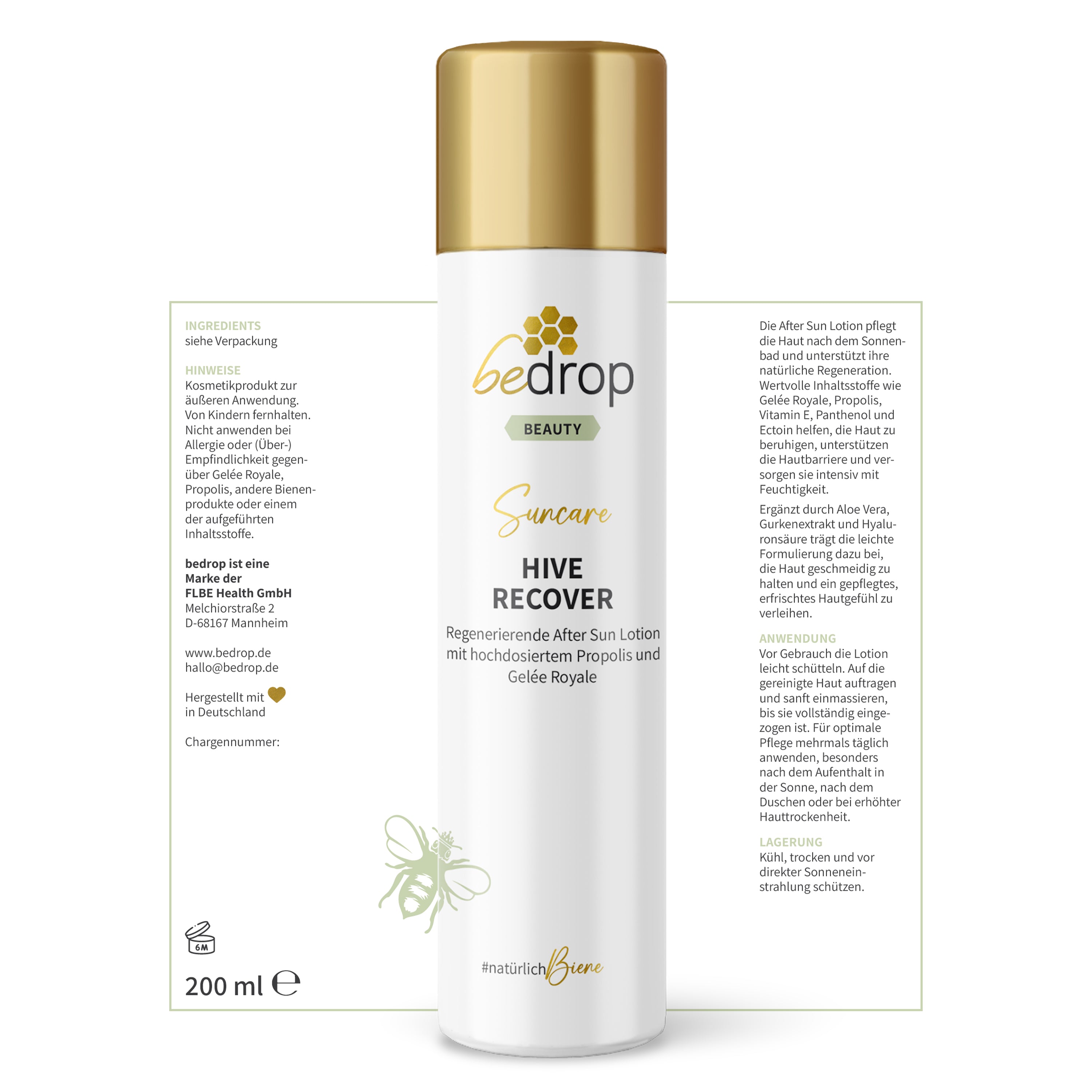 HIVE RECOVER - lozione doposole rigenerante con pappa reale e propoli ad alto dosaggio - 200ml