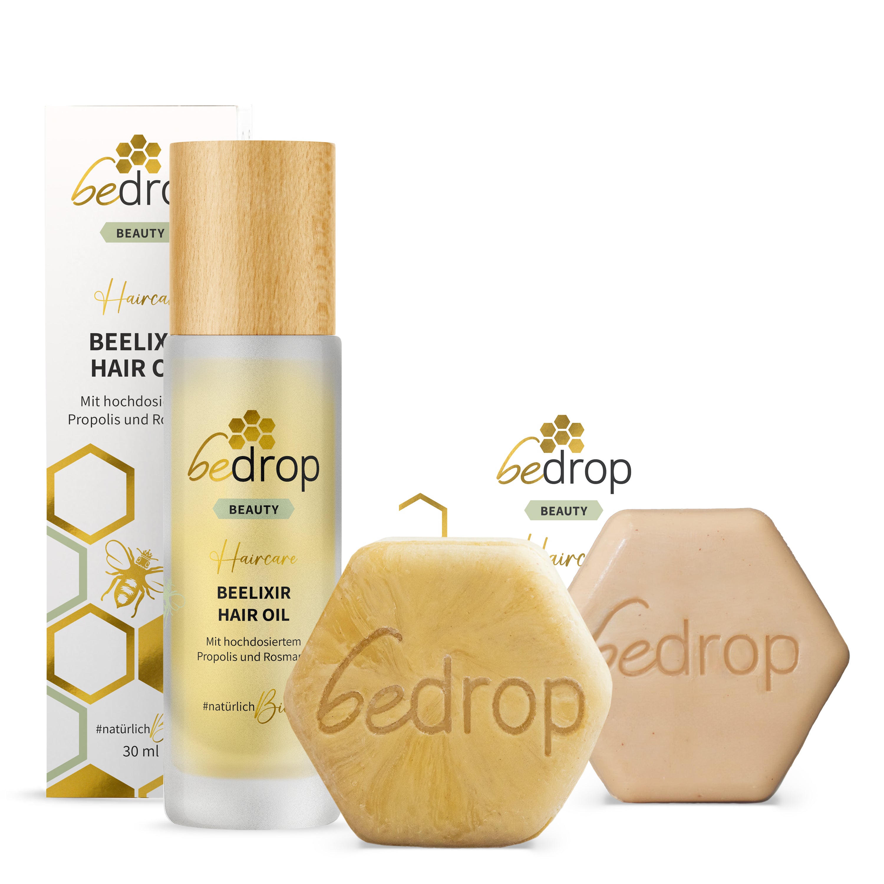 Set per la cura dei capelli BEELIXIR con shampoo solido, balsamo e olio per capelli