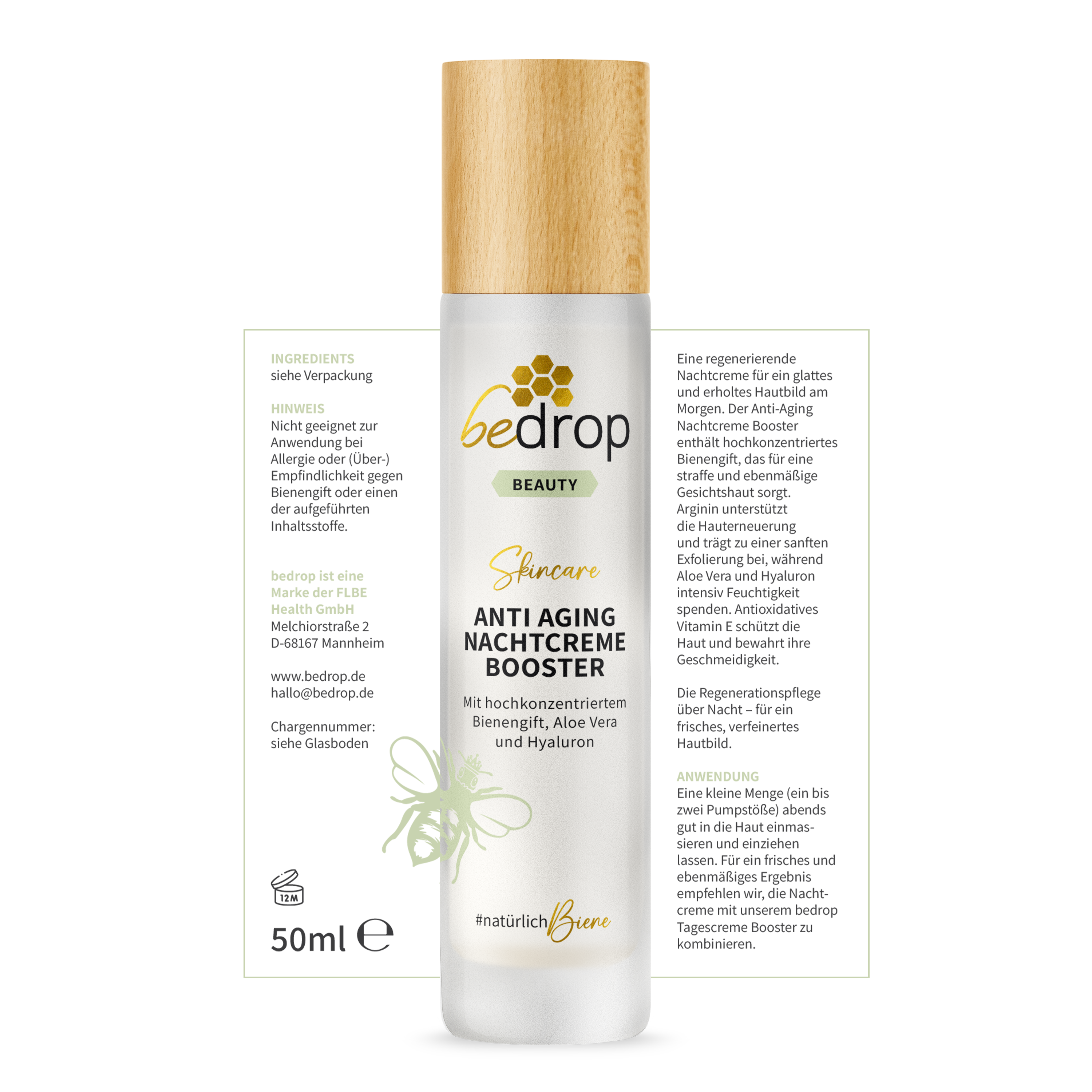 CREMA NOTTE ANTI INVECCHIAMENTO BOOSTER / Trattamento notturno rigenerante con veleno d'api, aloe vera e acido ialuronico - 50ml