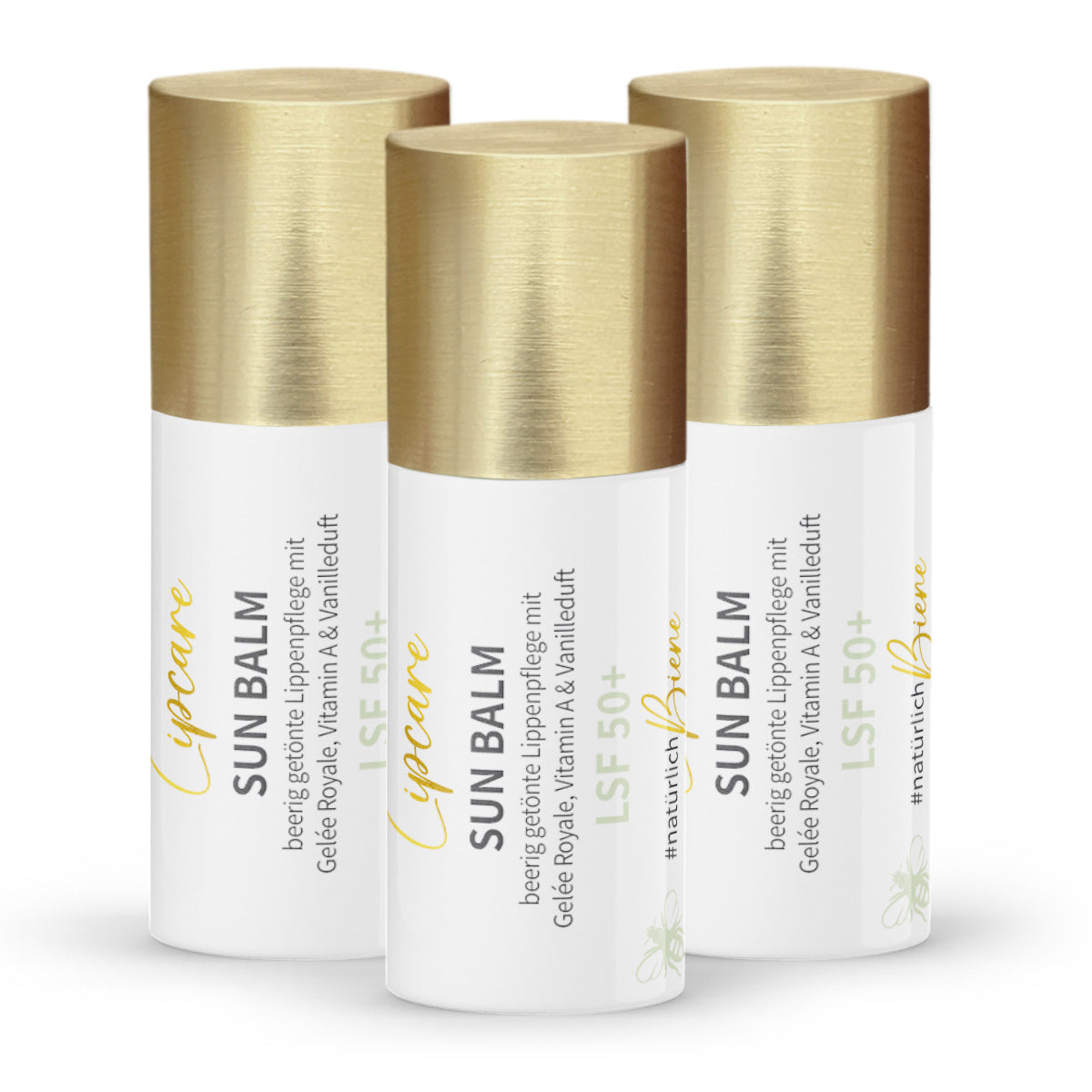 Set di valore: 3x Sun Balm SPF 50+ - balsamo labbra colorato con pappa reale e delicata fragranza alla vaniglia